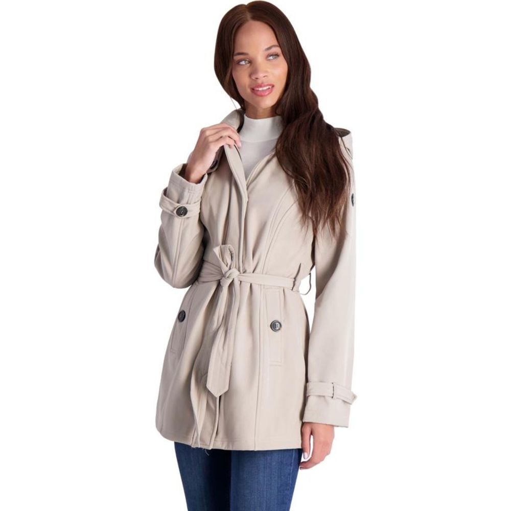 Jessica Simpson Women’s Fleece Lined Soft Shell Trench Jacket w/ Detachable Hood - Picture 2 of 5